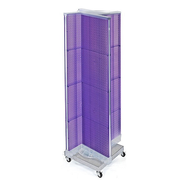 Pinwheel Pegboard Floor Display on Revolving Wheeled Base. Spinner Rack Stand.